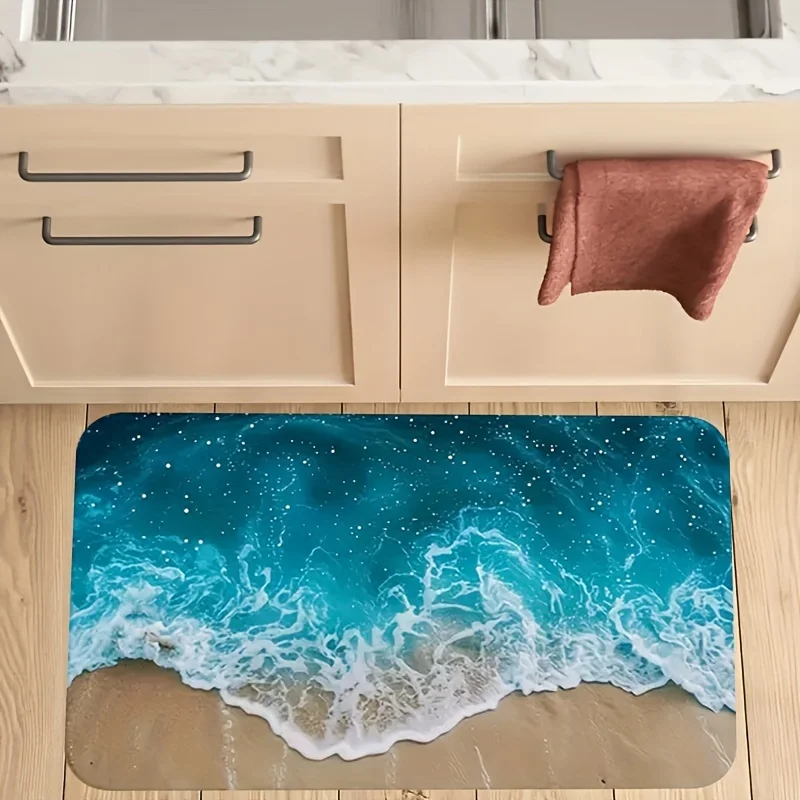 Summer Beach Wave Non-Slip Kitchen and Bathroom Rug - Decorative Floormat for Hallway and Balcony