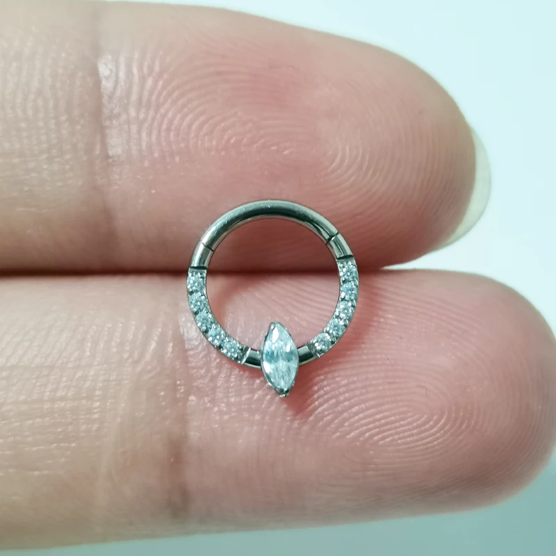 G23 Titanium Septum Piercing Earrings Zircon Hinged Segment Clicker Septum Nose Rings Cartilage Helix Ear Perforated Jewelry 16G