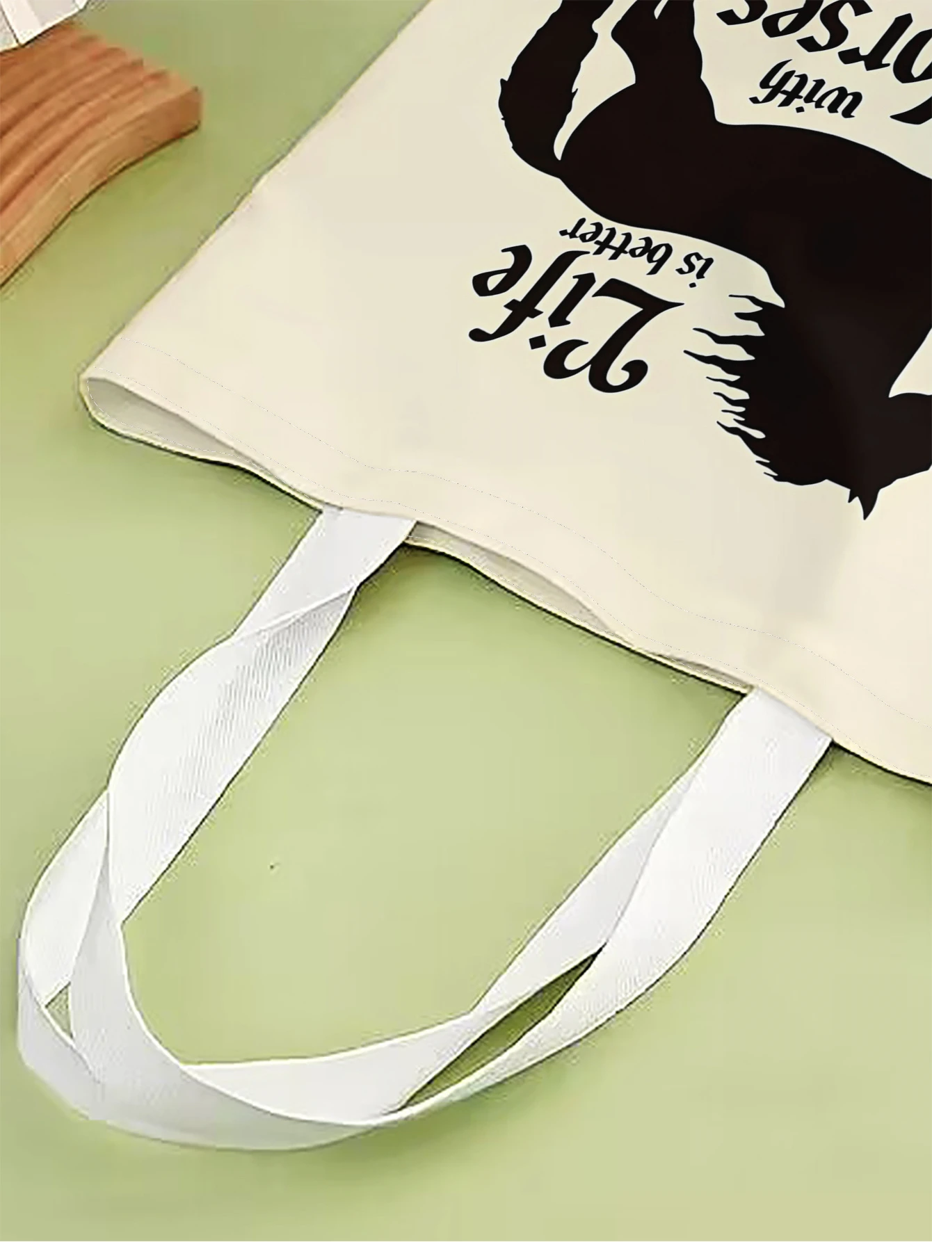 1pc,black horse pattern handbag, reusable fashionable handbag, multifunctional handbag, printed canvas shopping bag