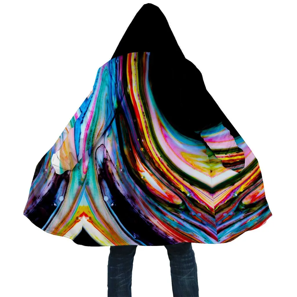 

Winter Mens Cloak Paint Splatter Psychedelic 3D Full Printing Fleece Hooded Coat Unisex Casual Thick Warm Cape Coat HC29