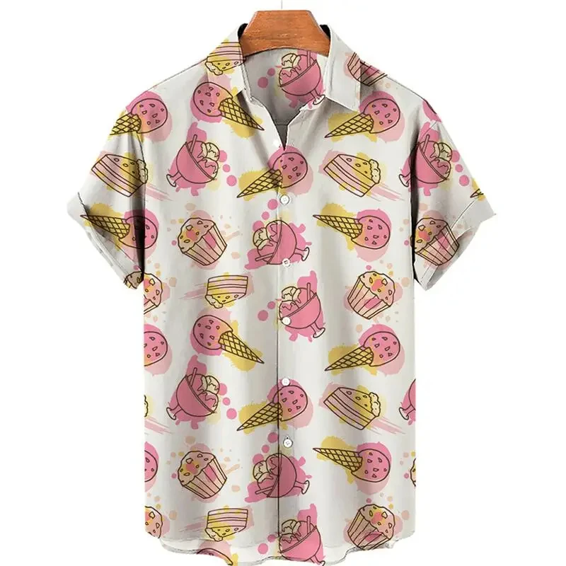 thumbnail image 1 of Camisas de playa hawaianas de verano para hombre, camisa con botones y estampado de postres en 3D para hombre, camisa informal de manga corta, ropa, 1 of 5