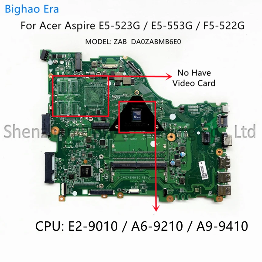 Placa-mãe Portátil para Acer Aspire Da0zabmb6e0 E5523 E5-523g F5-522 E5-553g e2 a6 A9-9410 A10-9600p A12-9700p Cpu Ddr4 Uma - Imagem 2