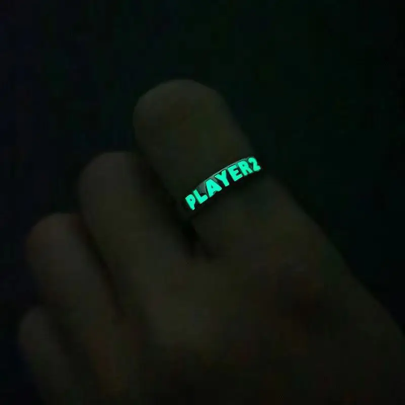 Luminous Ring for Women Men Creative Glowing in the Dark Player 1 Player 2 Matching Gaming Ring for Couple Valentine's Day Gift 3