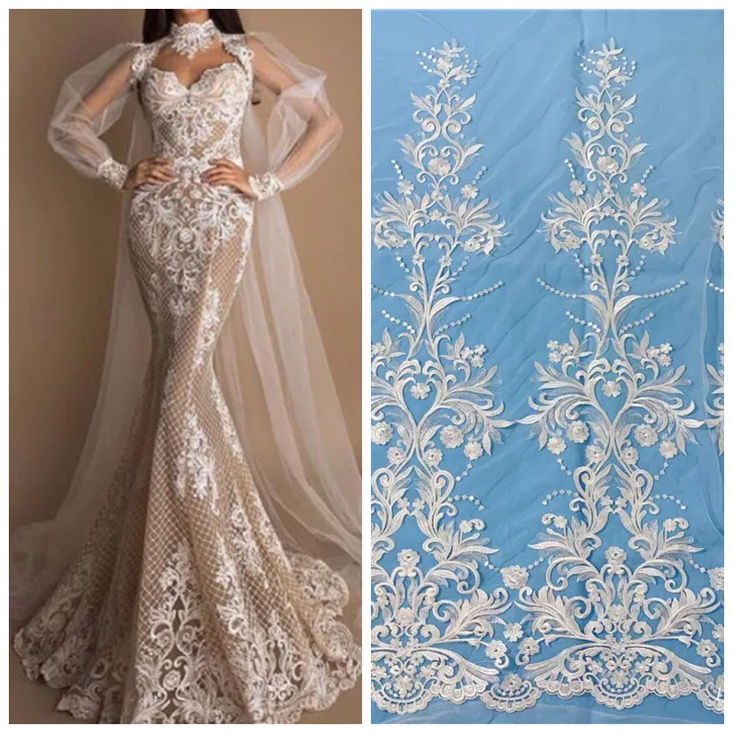 

1 Yard Embroidery Lace Applique Sewing Flower Fabric Collar Patch Wedding Gown Bridal Dress DIY