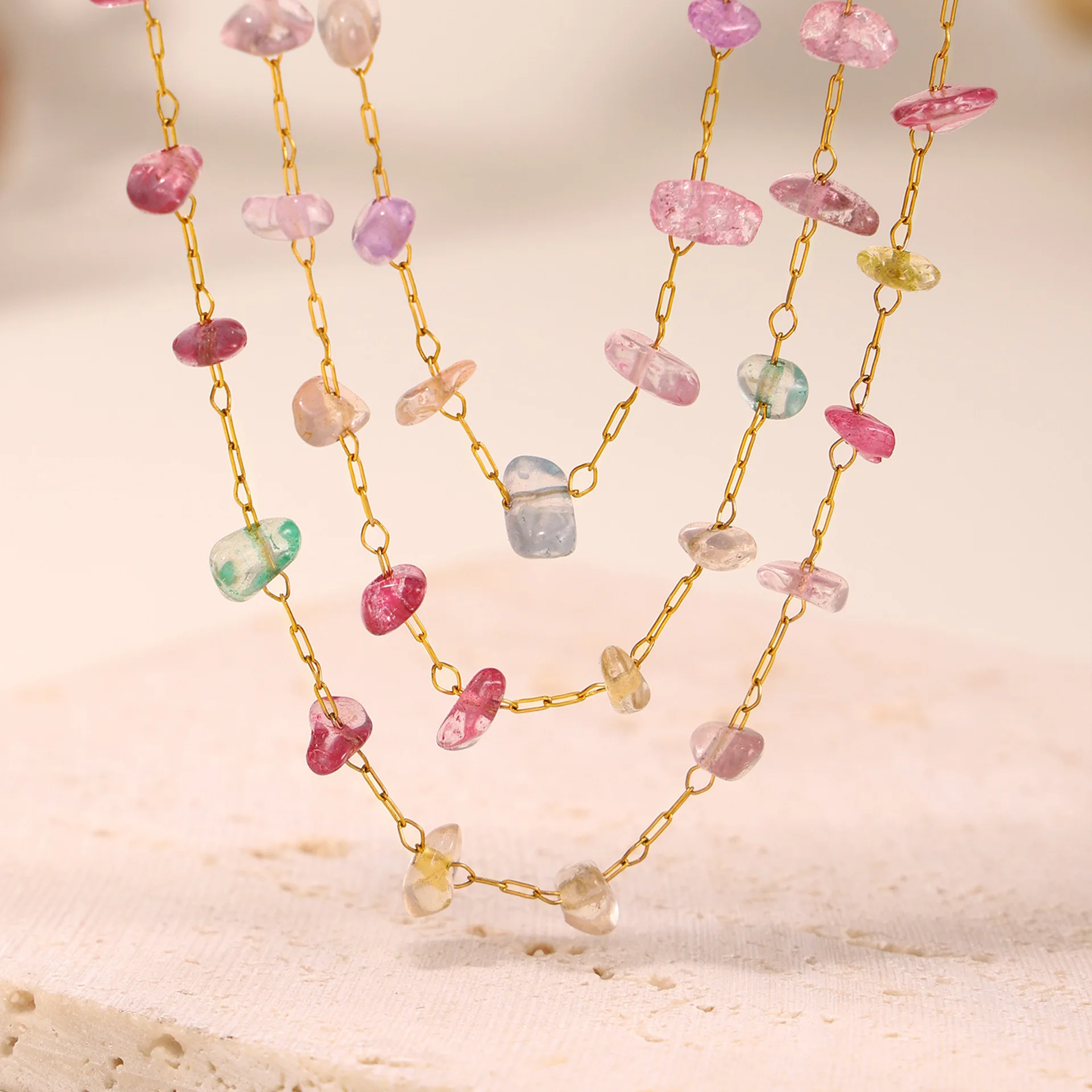 Mode Bunte Kristall Anhänger Halskette Armband Set 2 stücke Frauen Edelstahl Vergoldet Kette Böhmischen Schmuck Zubehör – Detail 9