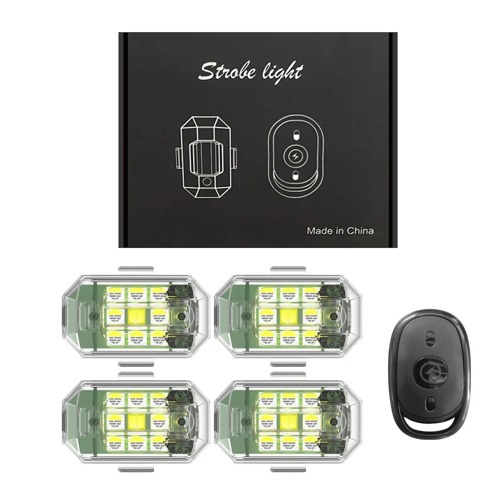 Wireless LED Drone Strobe Light for Motorcycle Car Bike Remote Control Anti-collision Warning Light Signal 4PCS strobe light