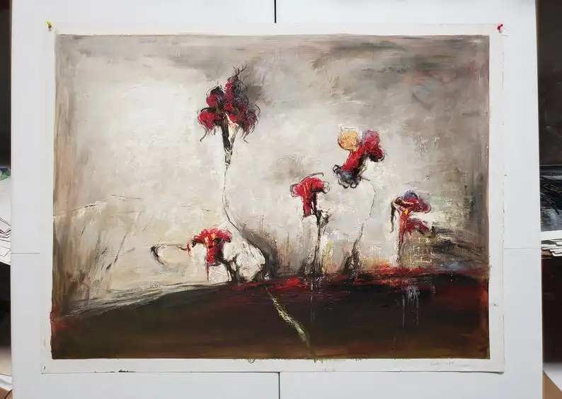 

Red Abstract Flower Hand Painted Oil Painting CanvasBig oil painting huge painting large-scale painting manual oil hand-painted