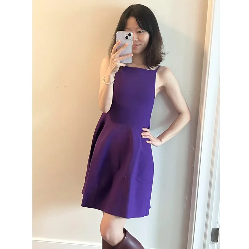 

Women Solid Color Slim Fit Square Neck Suspended Dress 2023 Spring/Summer New