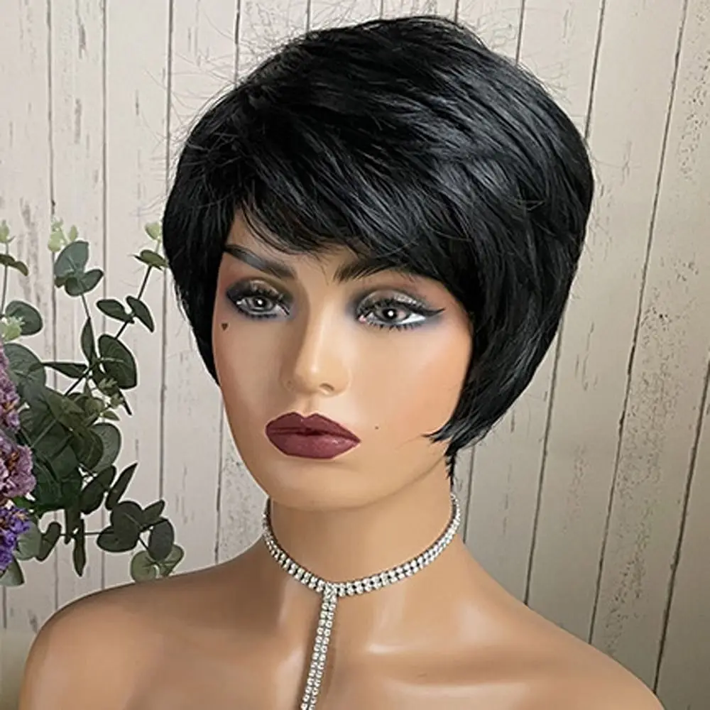 

Hair Extension Heat Resistant Fiber Girl Fluffy Fake Hair Short Straight Wig Side Part Wig Bangs Bob Wigs Retro Cosplay Wig
