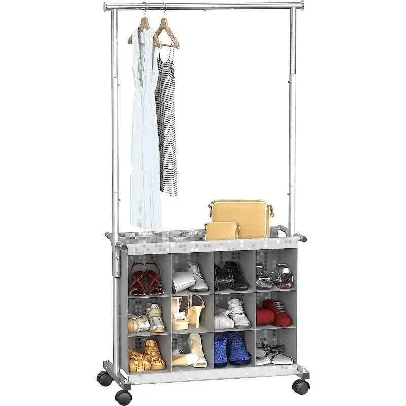 

Garment Rack with 16 Shoes Organizer, Grey