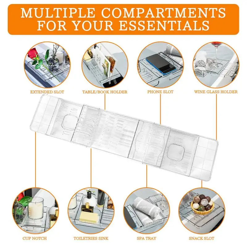 Retractable Bathtub Storage Rack Multi-Function Anti-Tipping Bath Tray Shelf Tub Towel Storage Shelf Kitchen Sink Drain Holder
