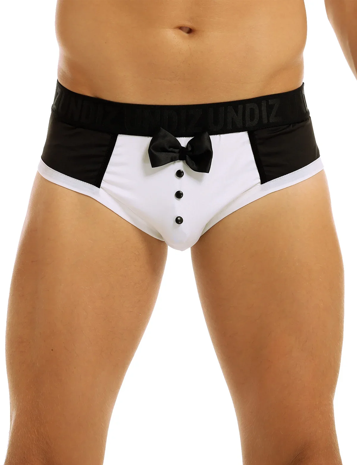 

Sexy Male Mens Soft Lingerie Black Color Splice Cute Bow Tie Tuxedo Briefs Underwear for Bedtime Surprise Underpants