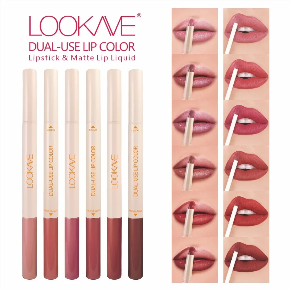 Matte 6-colors Double-headed Lip Liner Pen Lip Gloss 2 In 1 Lipstick Long Lasting Natural Nude Brown Lips Contour Pencil Makeup_voghion.com