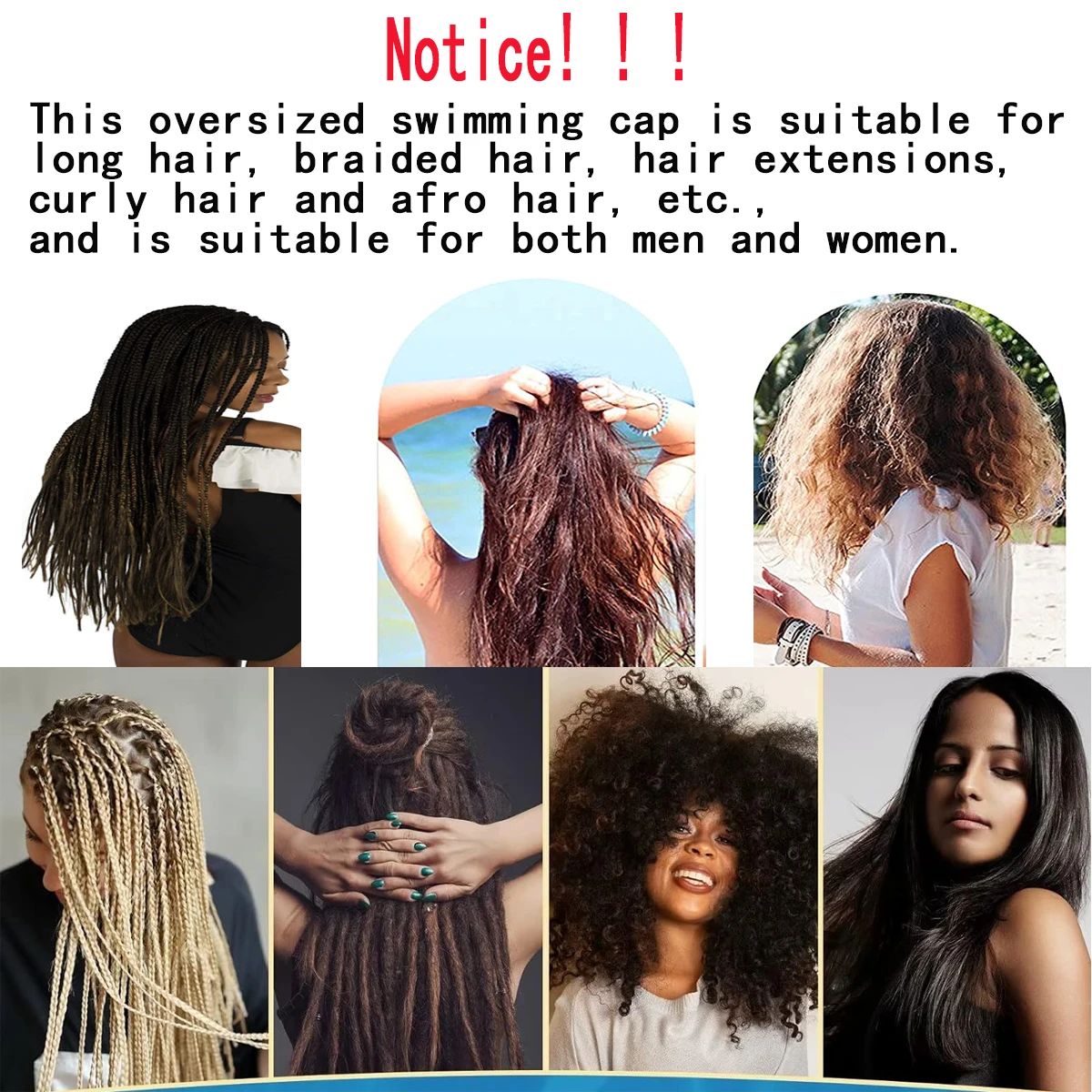 1pcs Long Hair Oversized Swimming Cap, Waterproof Silicone Swimming Cap Suitable for Women, Men, Braids, Braids, Afros 2