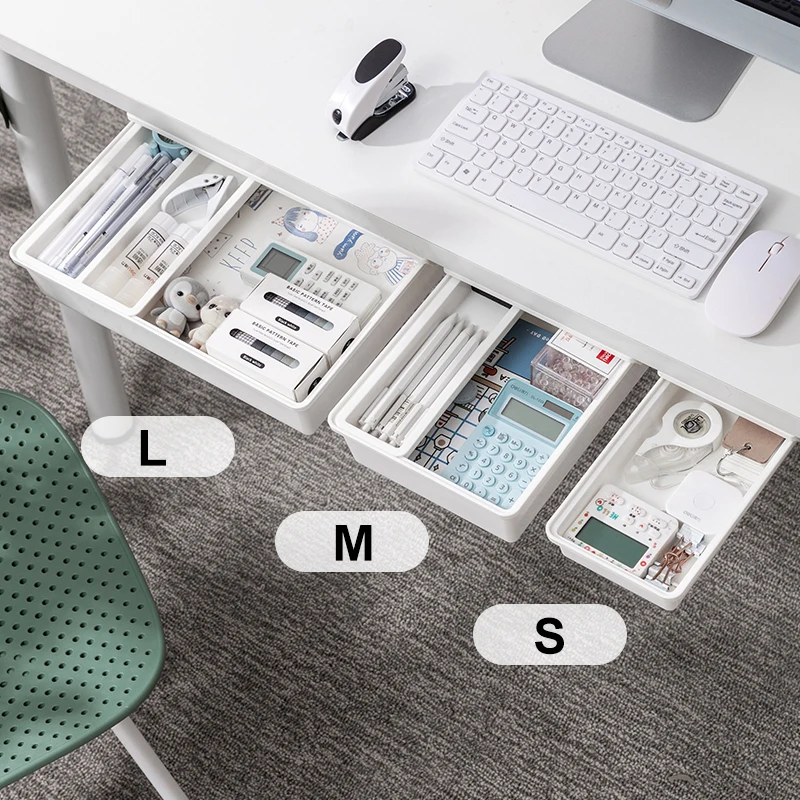 Organizador de almacenamiento para cajones debajo del escritorio,  organizador de escritorio oculto con 2 capas, accesorio de cajón de  escritorio para