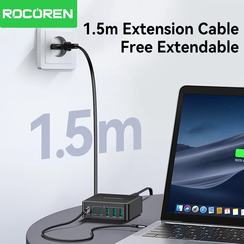 Rocoren 160W USB Type C Charger 6 Ports Portable Fast Charging Desktop Type-C Charger Power Station for iPhone 16 15 Pro Max Best Sellers In Phones Accessories