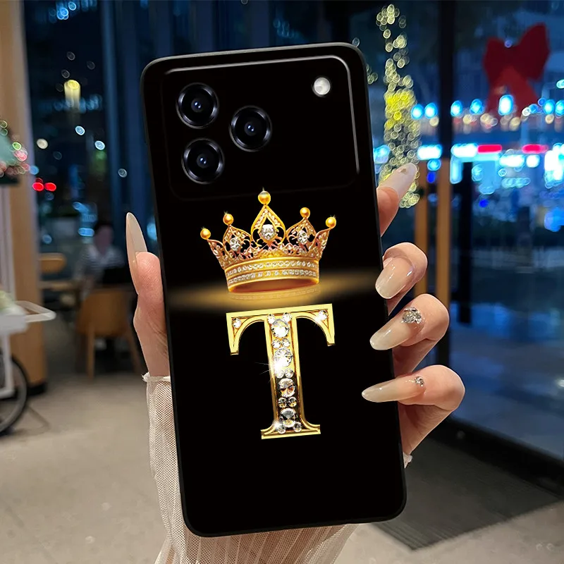 Elegant Shockproof Soft Silicone Black Phone Case with Golden Crown Design