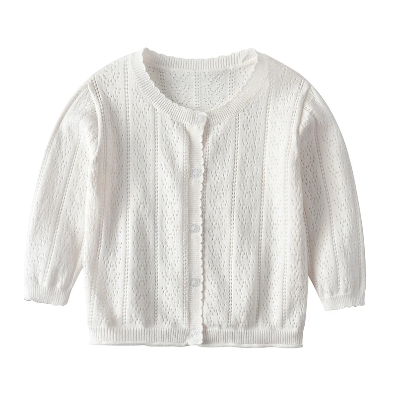Newborn baby girl pure cotton sweater cardigan hollow knitted thin jacket for spring and autumn
