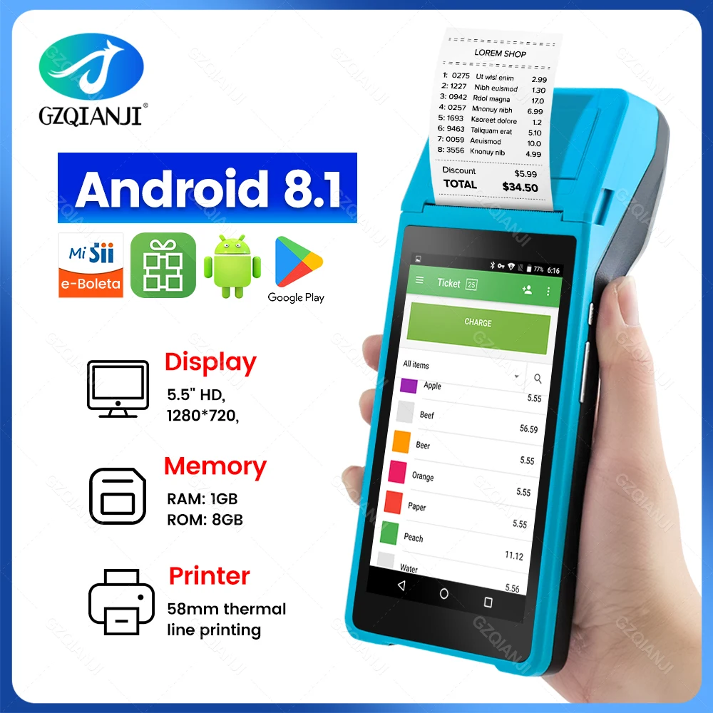 Terminale Pos Dispositivo Palmare Pda Pos Integrato Nella Stampante Termica Bluetooth 58Mm Wifi Android Rugged Pda Scanner Per Codici A Barre 1D 2D