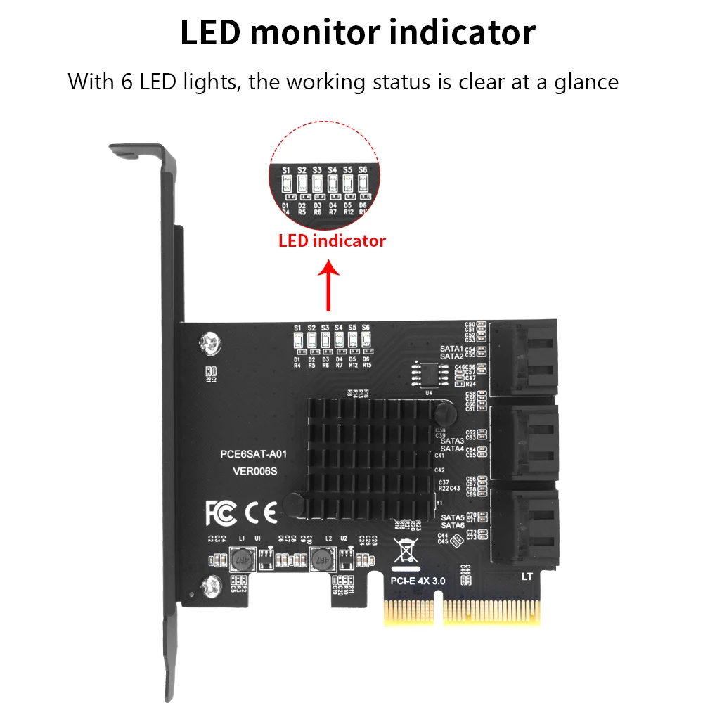 PCIE 4X To 6 Ports SATA 3.0 6 Gbps Expansion Card for HDD SSD