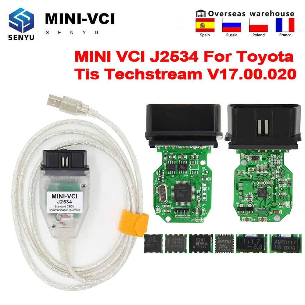 TIS Techstream V17.00.020 mini vci For Toyota minivci FTDI For J2534 Auto Scanner OBD OBD2 Car Diagnostics cable MINI-VCI Cable best automotive engine analyzer