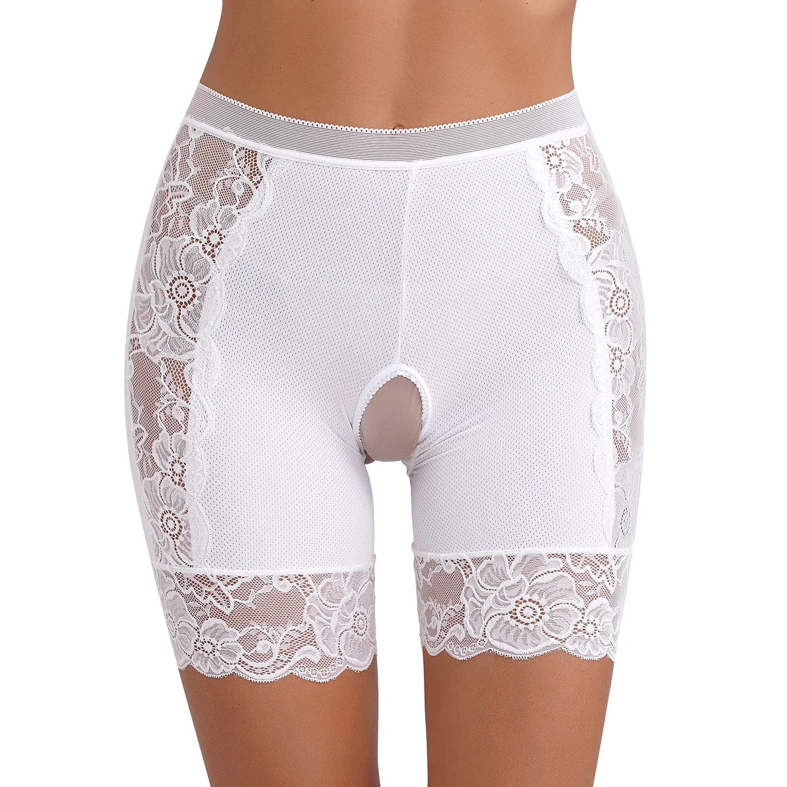 Safety Shorts Womens Lace Open Crotch Underwear Knickers Solid Color High Waist Skinny Boxers Briefs Clubwear Dating Night