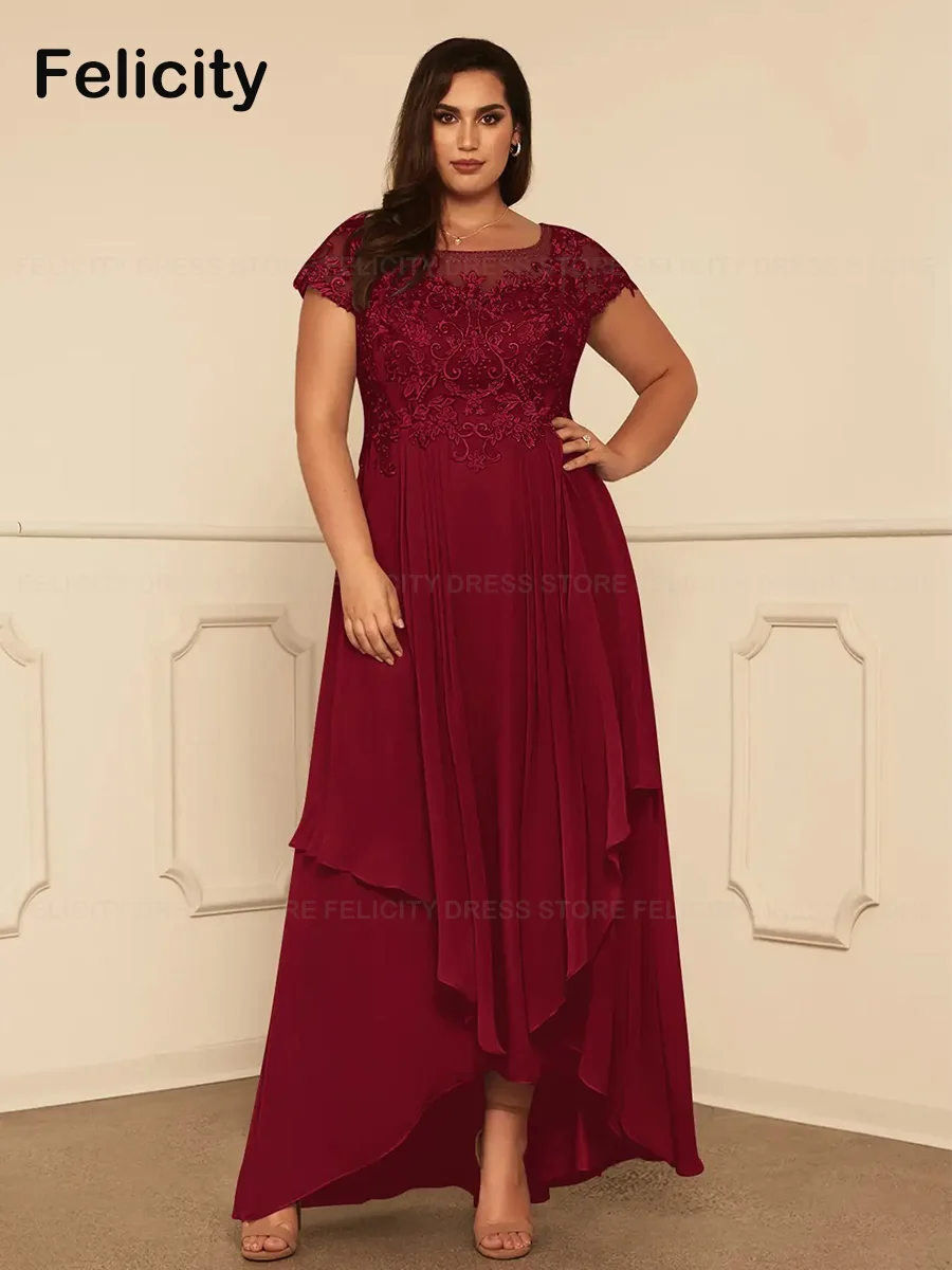 

Elegant Plus Size Mother of the Bride Dresses 2023 A-Line Asymmetrical Chiffon Wedding Guest Dresses Lace Robes Invitée Mariage