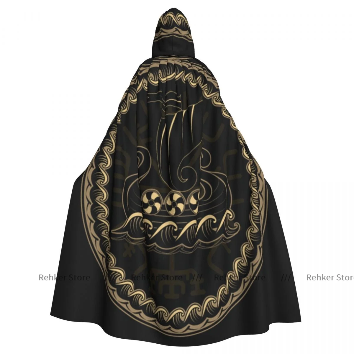 Drakkar Ship Sailing On The Burnough Sea Cloak Costume Cosplay Con Cappuccio Halloween Adult Long Party Cape