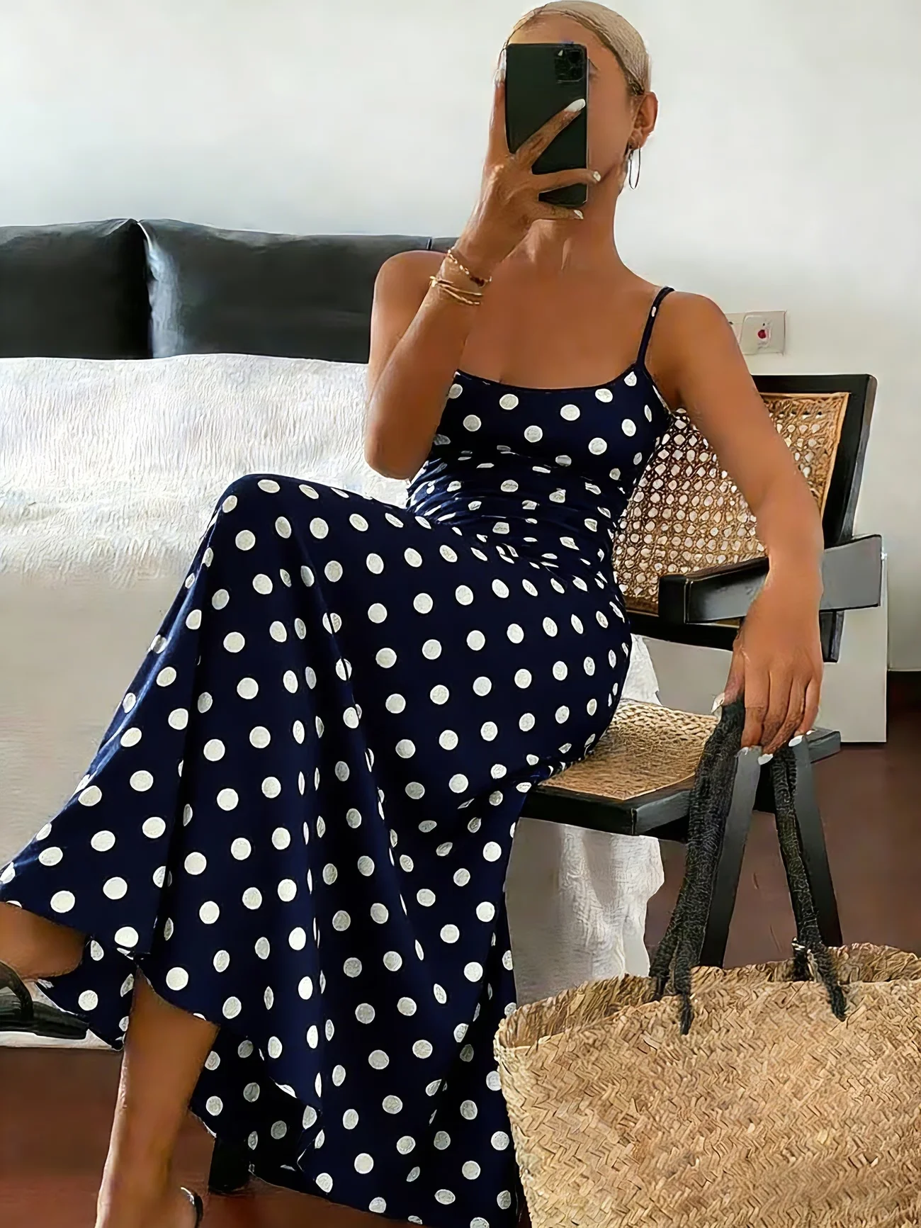 Frühling/Sommer Neues Elegantes Polka-Dot-Print Schlankmachendes Kleid Eleganz Modische Damenkleidung Lässiges Midikleid
