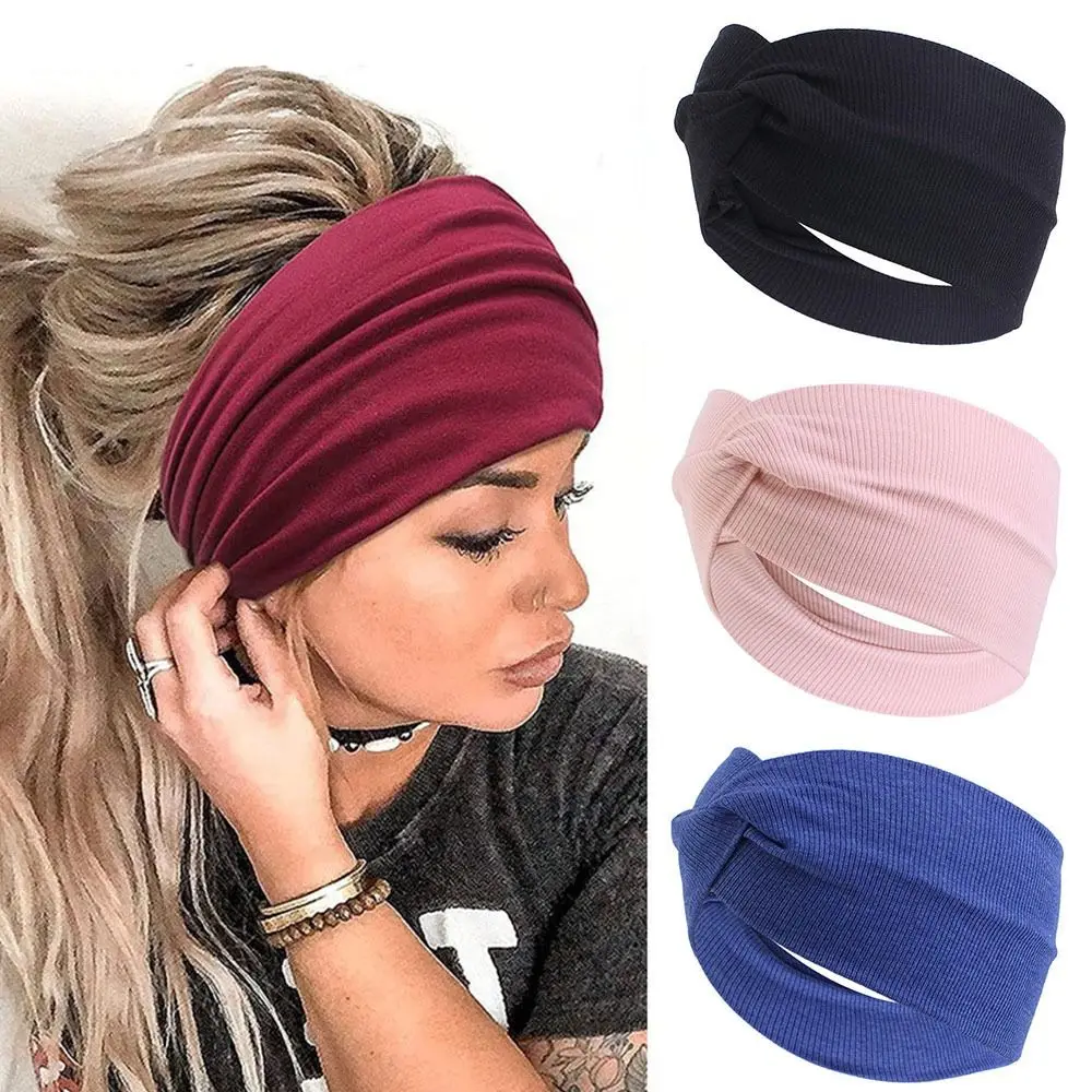 Women Nonslip Elastic New Stretch Hair Band Turban Running Headwrap Fold Yoga Hairband Wide Sports Headband sangyong 2018 rexton sports aluminum hard tri fold pickup bed tonneau cover