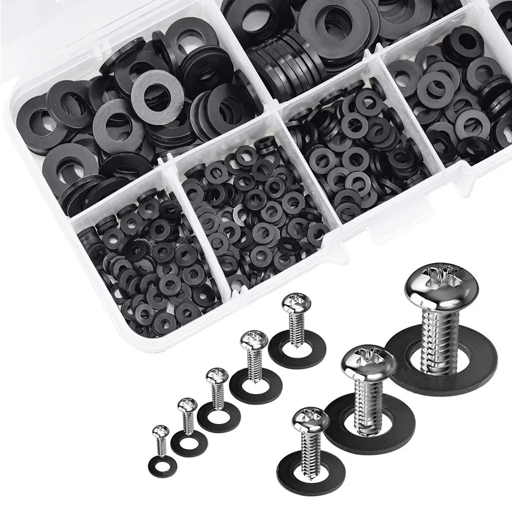 

500PCS Nylon Flat Washers Threaded Insert Thick Flat Sealing Black Plastic Washers Form M2 To M10 Electrical Connection