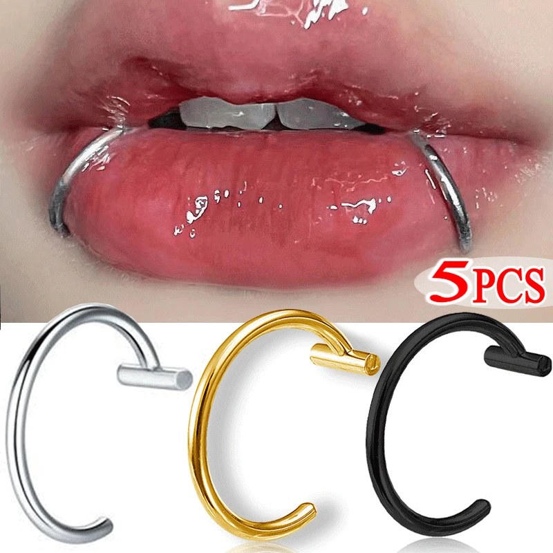 Hoop Earrings 5PCS Women Lip Ring Piercing Fake Stainless Steel Nose Septum Piercing Clip on Mouth Non Punk