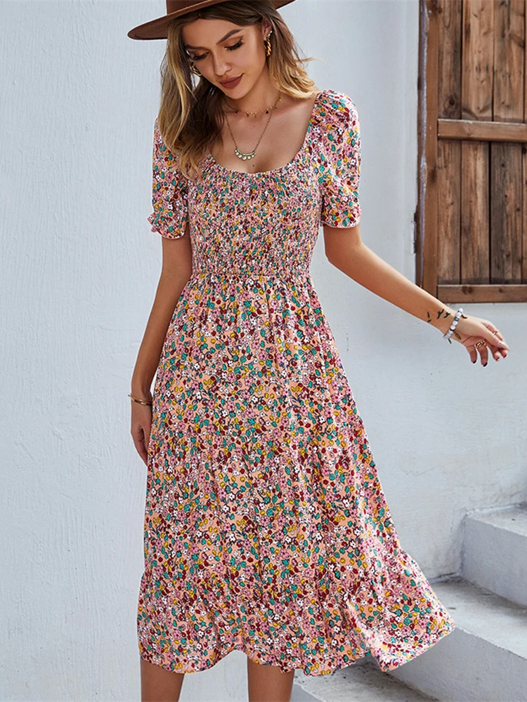 Ladies Sexy Vintage Floral Print Boho Summer Dress Women Casual Elastic  Bohemian Beach Dress Women Sundress Robe Vestidos Female - AliExpress Ladies Sexy Vintage Floral Print Boho Summer Dress Women Casual Elastic Bohemian  Beach Dress Women Sundress Robe Vestidos Female - AliExpress
