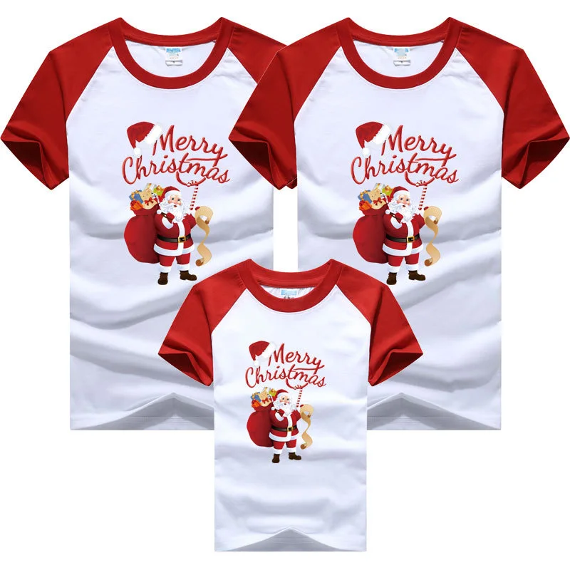 Cute Christmas Family Matching T-shirts Mom and Daughter Clothes Father and Kids Tees Cotton 6