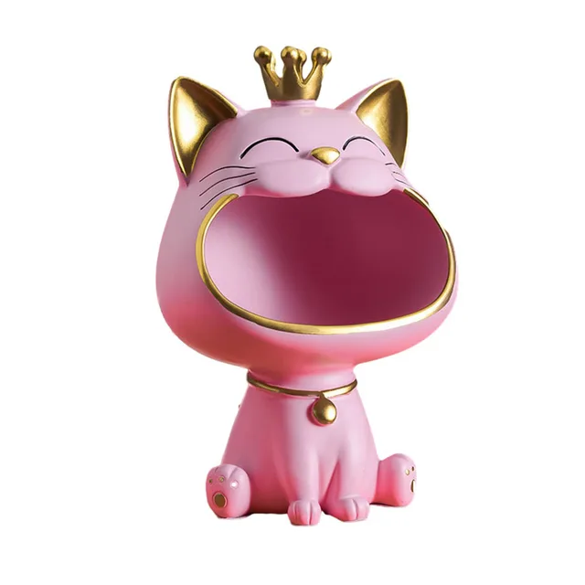 Big Mouth Cat Statue Figurine Storage Tray Lucky Cat Bank Entrance Key Snack Holder Sundries 2