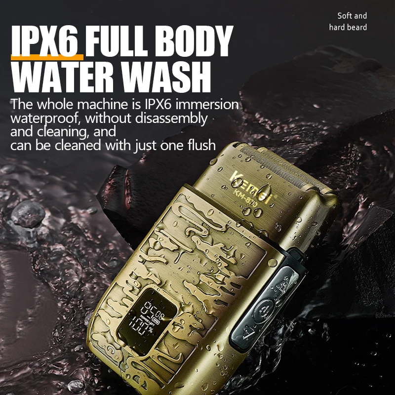 Kemei KM-870 남성용 전기 금속 면도기 LED 디스플레이 조절 가능한 속도 USB 전기 면도기 헤어 면도기