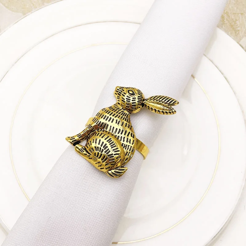 Easter Bunny Napkin Ring Metal Rabbit Napkin Holder European Vintage Gold Silver For Easter Party Table Decoration