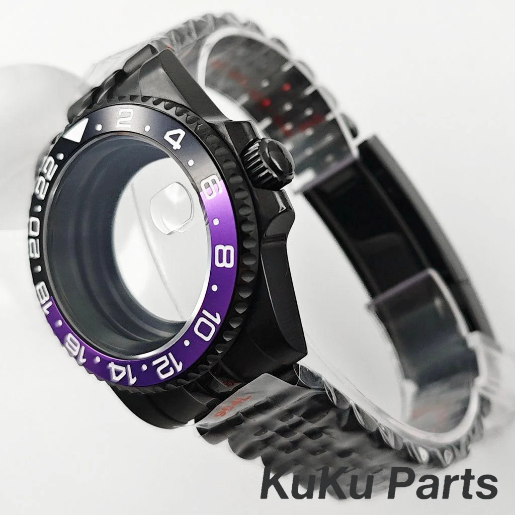 Black Purple GMT Bezel Watch Case with PVD Black Jubilee Bracelet and Sapphire Crystal