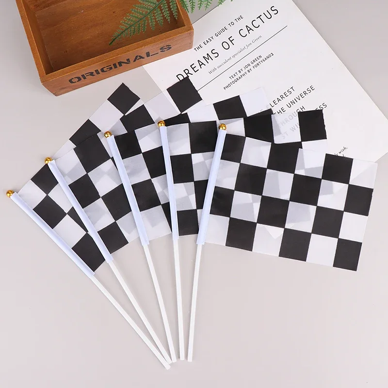 10Pcs 14*21cm Black And White Square Hand Flag Racer Waving Racing Flags Car Starting Banners