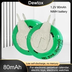 1-5PCS 1.2V 80mAh Ni-MH Rechargeable Battery With Solder Pins For Solar Equipment Perpetual Calendar Lawn Lamp Electric Toys
