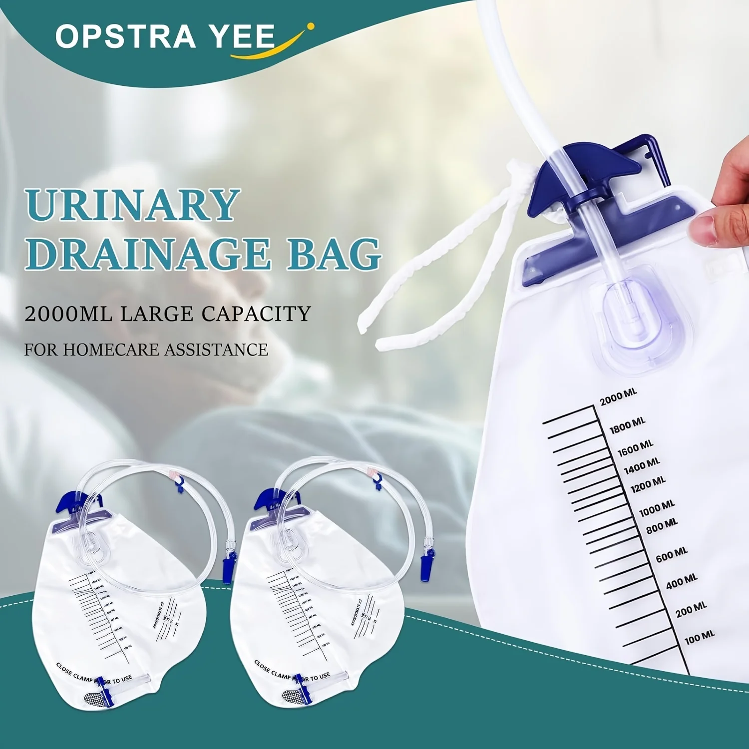 2000ml Urine Drainage Bag with 48" Anti Kink Tube, Cross Shaped Drainage Valve, Leak-Proof and Anti Reflux Design with Hanging H