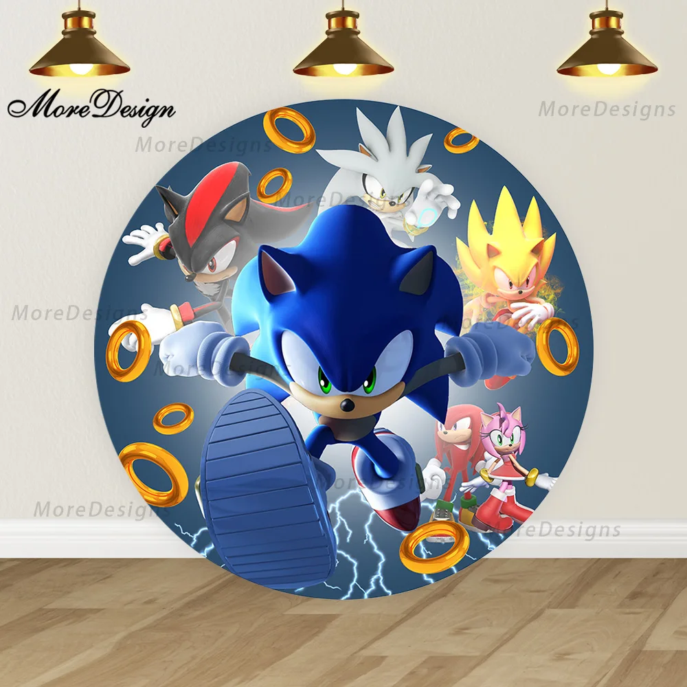 thumbnail image 1 of Fondo de cubiertas redondas de Sonic the Hedgehog para fiesta de cumpleaños de niños, decoración de personajes de juegos de dibujos animados, fondo para fotografía de Baby Show, 1 of 5