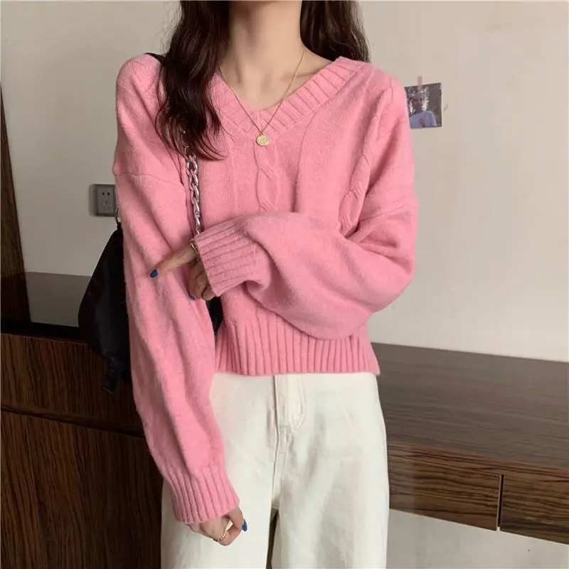 

Yasuk Autumn Winter Fashion Casual Women's Loose Slim All-Match Gentle Sweet Twist Print Pullover Knitted Sweater