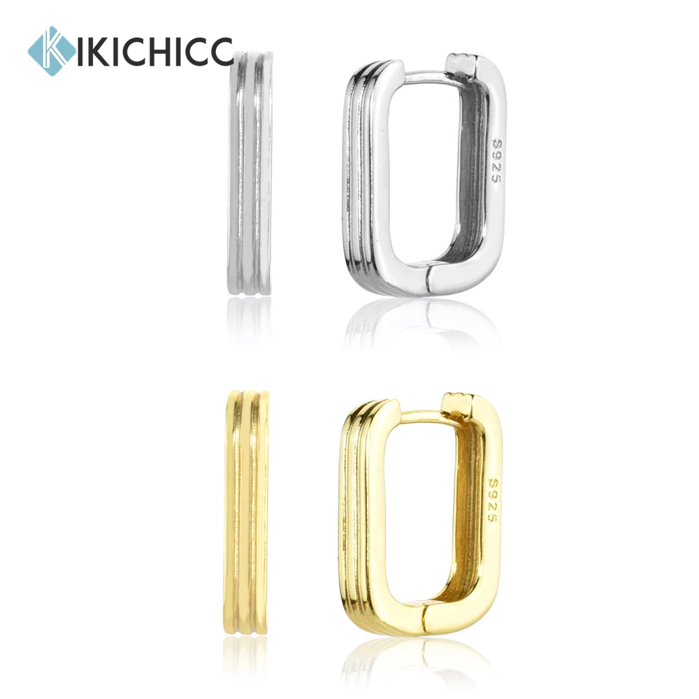 

KIKICHICC 925 Sterling Silver Gold Plain Square Hoops Earring Circle Women Rock Punk Clips Pendientes Round Huggies Fine Jewels