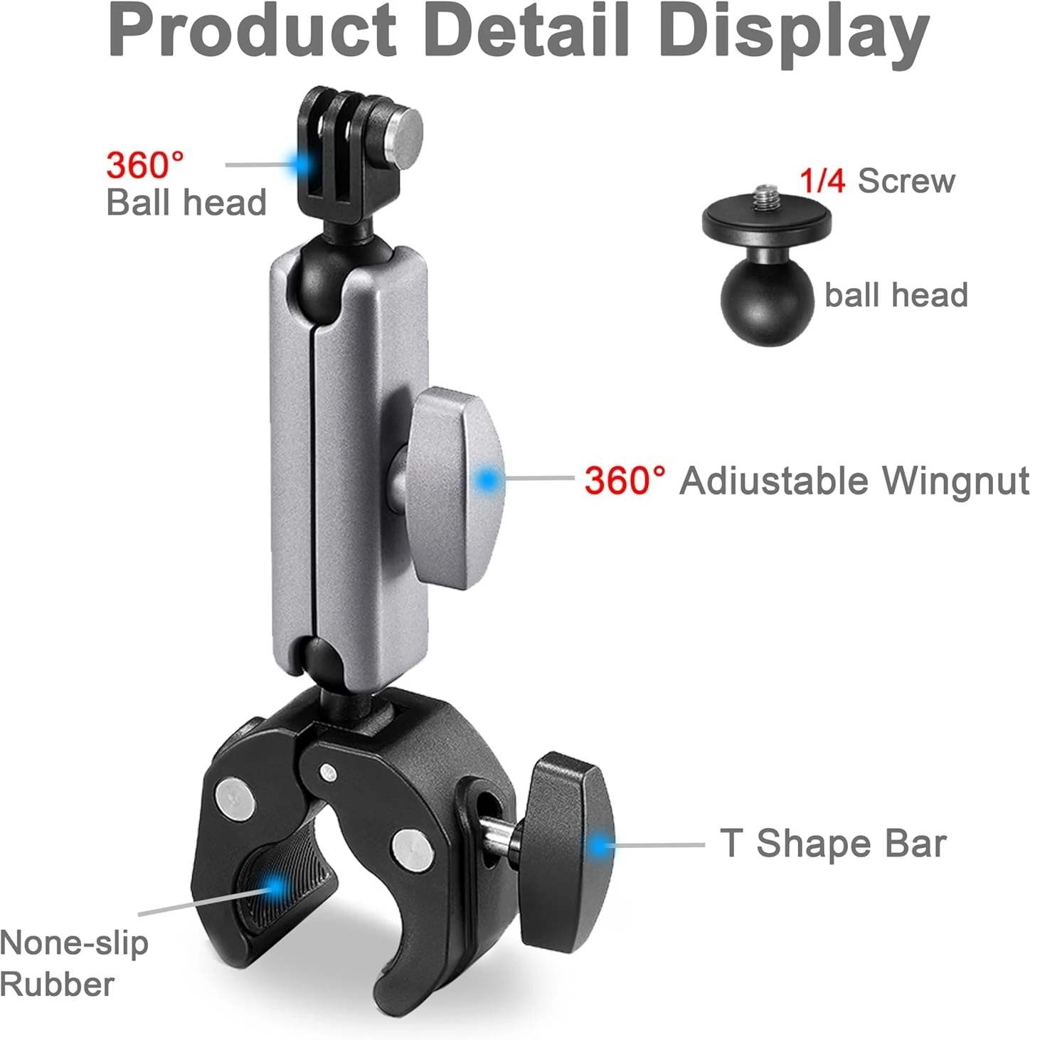 Support de guidon de moto en alliage d'aluminium pour GoPro Hero 12 11 10 9 Insta360 X4 DJI Osmo Action 4 3, avec une caméra fixée en position verticale.