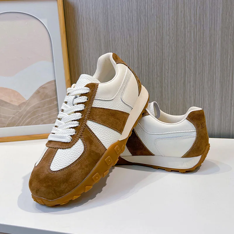 DIMANYU Women's Sneakers 2024 Spring new Genuine Leather Women's Shoes Fashion Lace Women's Moral Training Shoes