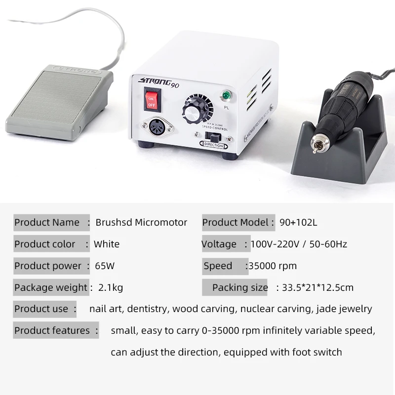 Strong 90+102L 35000rpm Jewelry Machine Professional Nail Drill Set Decoration Foot Tool fror Home 4