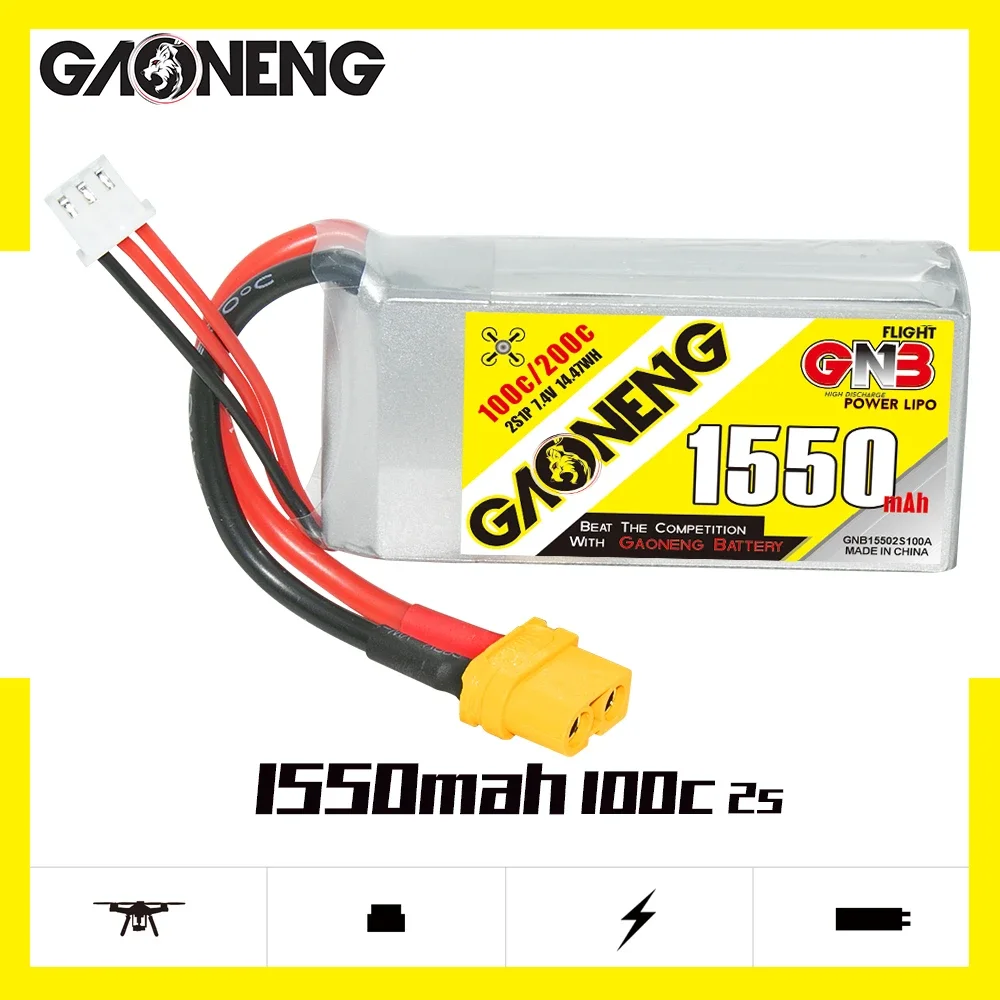 

GAONENG GNB 1550mAh 2S 100C 200C 7.4V XT60 LiPo Battery Buggy RC Truck RC Truggy RC Boat Aircraft Small HeliCopter