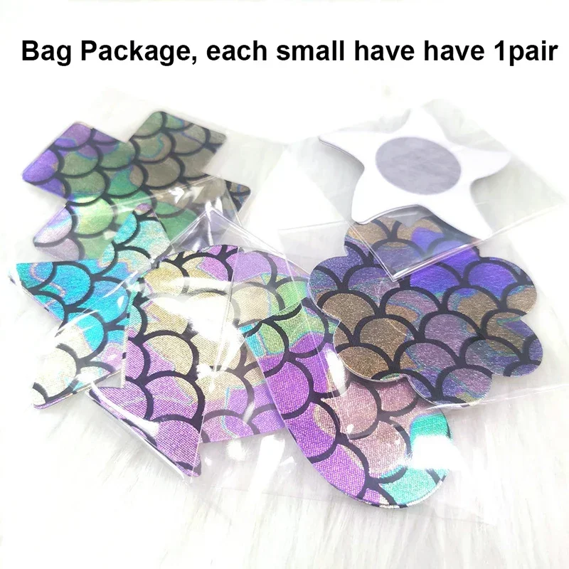 12 Paris OY Laser Fish Scale Print Disposable Invisible Nipple Cover Tape Overlays on Bra Nipple Pasties Stickers for Women Girl