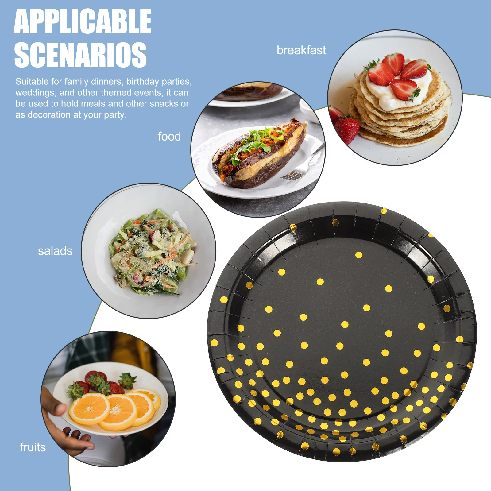 16pcs Disposable Paper Plates Solid Black Cake Plate Decorative Tableware Party Supplies (9inch) paper disposable tableware